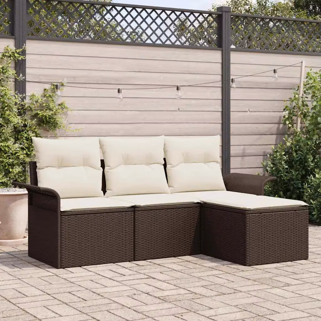 Set Divano da Giardino a L vidaXL Marrone con Cuscini e Pouf in Polyrattan e Metallo – 1