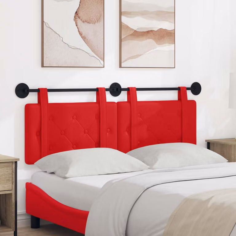 Testiera per letto sospesa vidaXL in similpelle rossa con pannello imbottito in MDF, L 130 x H 55 x P 5 cm