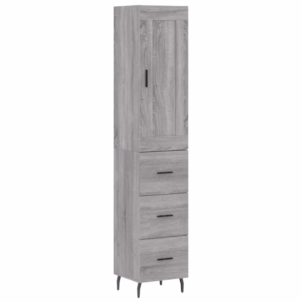 Credenza moderna vidaXL in legno e metallo grigio, sospesa a parete, finitura opaca, L/P/H: 34,5 x 34 x 180 cm – 2