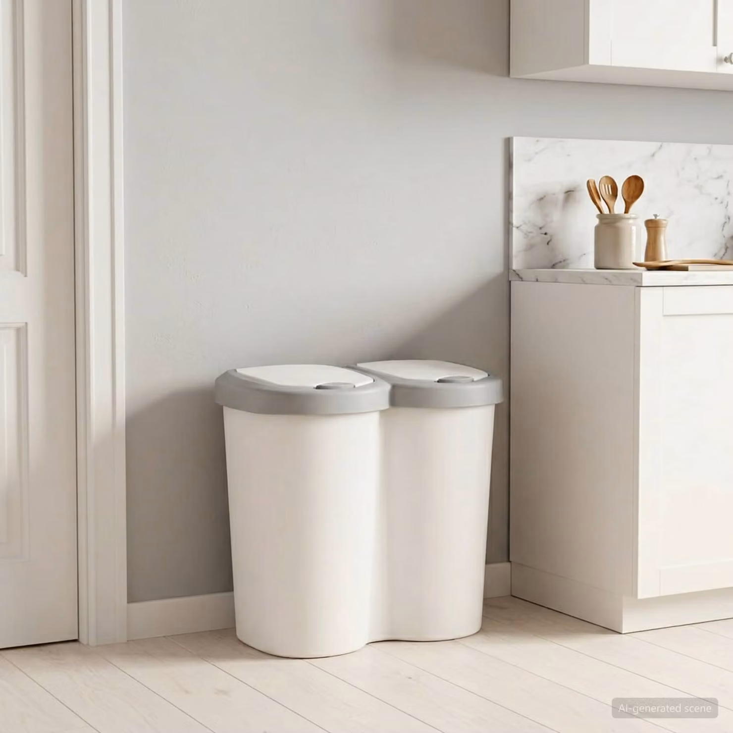Cestino della spazzatura con coperchio a ribalta vidaXL, colore bianco, L: 49,5 cm, P: 30 cm, H: 46,5 cm