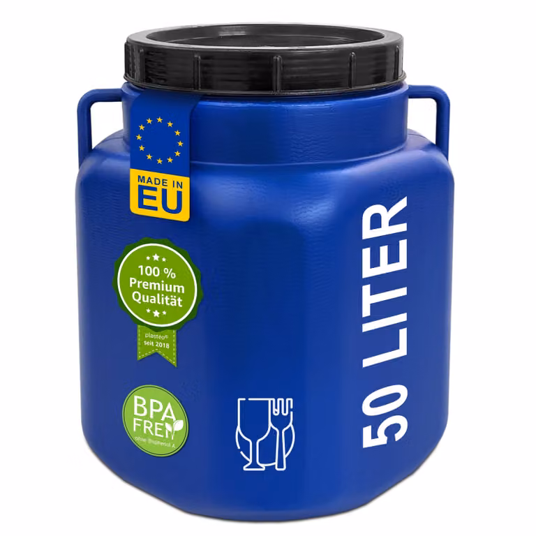 plasteo® 50 litri barile a collo largo con coperchio e maniglie quadrato blu, sicuro per gli alimenti senza BPA, barile per alimentazione barile in plastica barile universale barile con coperchio