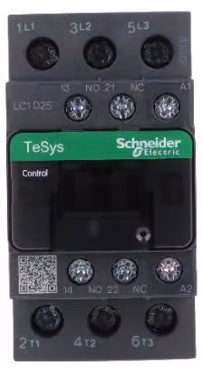 Interruttore magnetotermico 25 A, 3 poli, 48 V AC, 50 Hz, 1 contatto normalmente aperto, 1 contatto normalmente chiuso, modello LC1D25E5