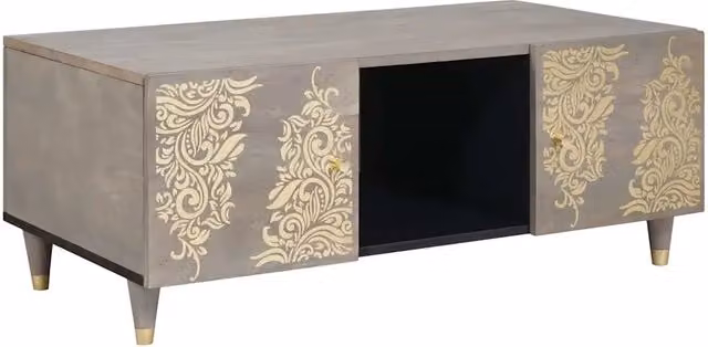 Tavolino da salotto moderno vidaXL in legno di mango e metallo, Grigio, L: 100 cm, P: 54 cm, H: 40 cm