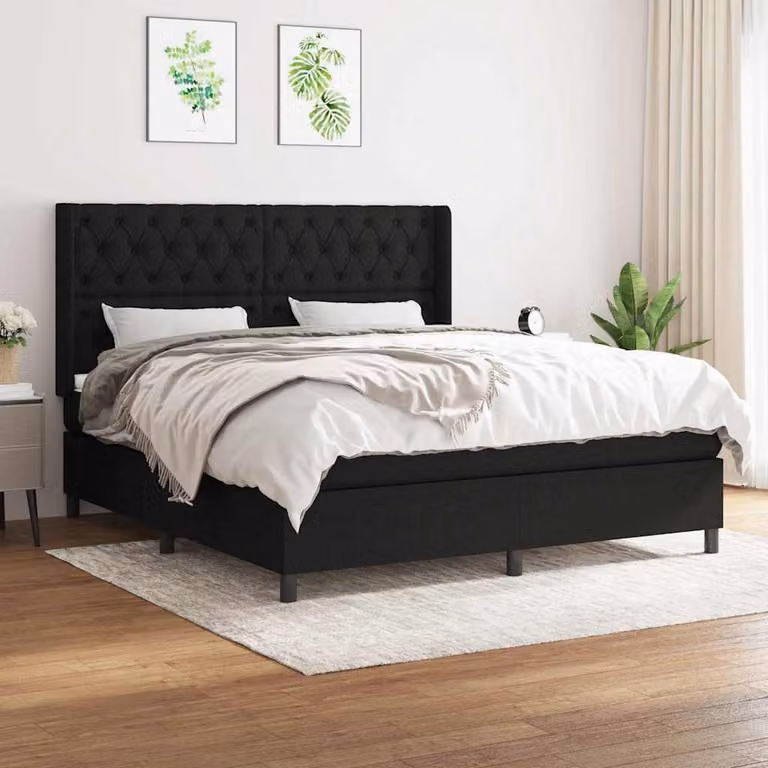 vidaXL Giroletto a Molle con Materasso Nero in Tessuto L/P: 160 x 200 cm