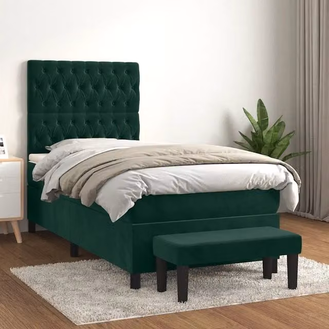 Letto Ibrido con Giroletto a Molle e Materasso vidaXL in Velluto Verde Scuro e Bianco L/P/H: 203 x 100 x 128 cm