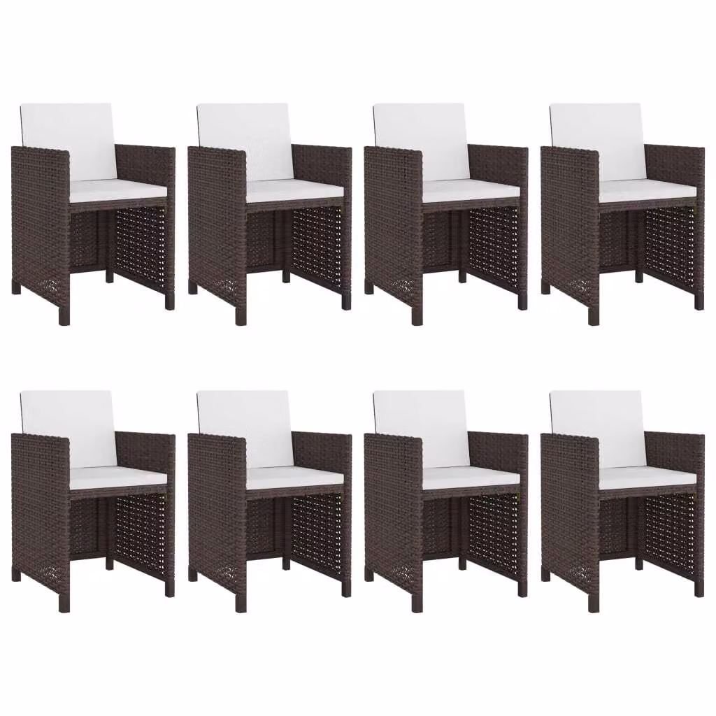 set da pranzo da giardino 9 pezzi con cuscini in poly rattan marrone