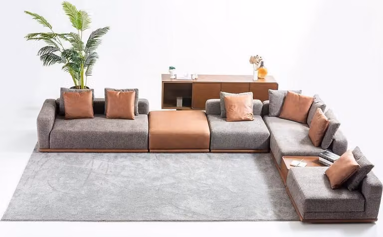Graues Polstersofa Eckgarnitur L-Form Ecksofa Modernes Stoffsofa Couch