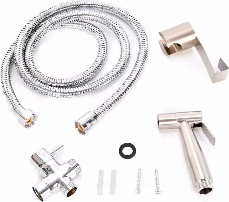 Doccia igienica Handbidet - Set spruzzatore bidet - Acciaio inossidabile - Valvola a tre vie G1/2 - Raccordo a T in ottone - Tubo flessibile 1,5 m - Argento