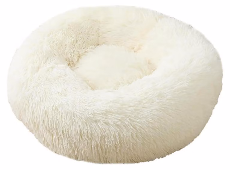Cuccia per cani, cuccia per gatti, morbida, rotonda, in peluche, 70 cm, bianca