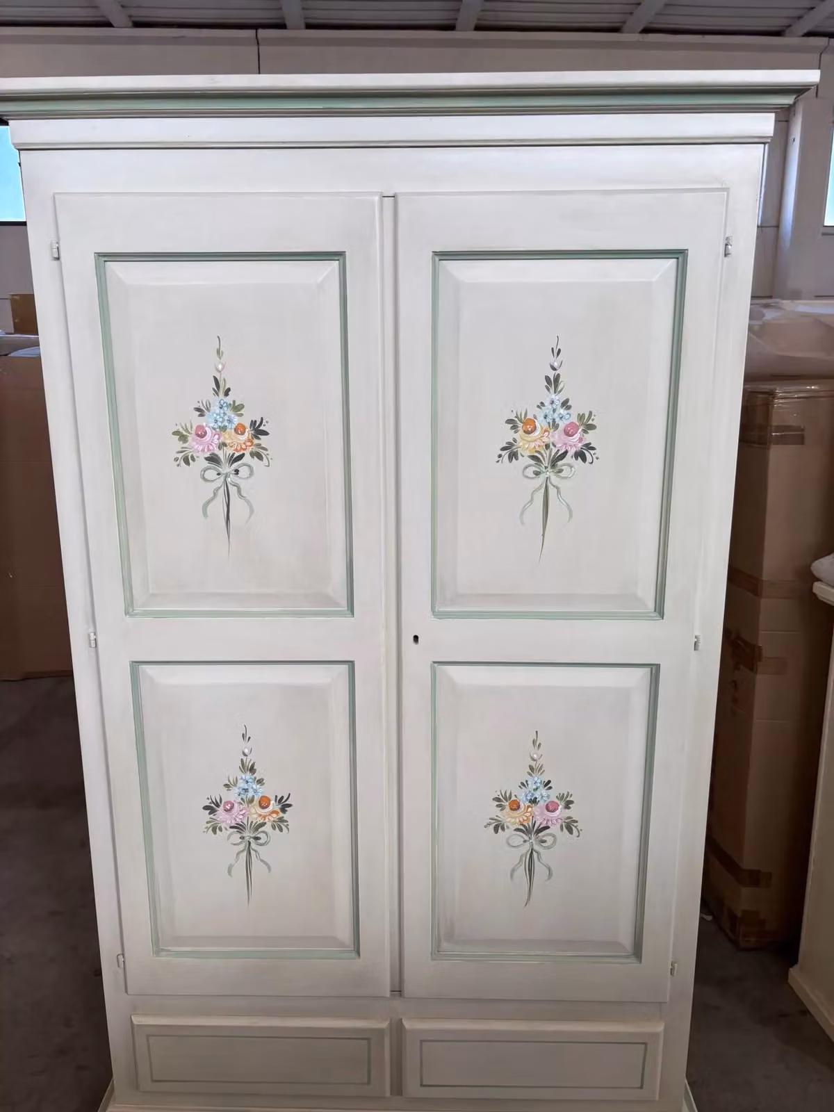 Armadio a 2 ante in legno stile shabby chic bianco e verde patinato Mobili 2G L/P/H: 125 x 61 x 200 cm – 3