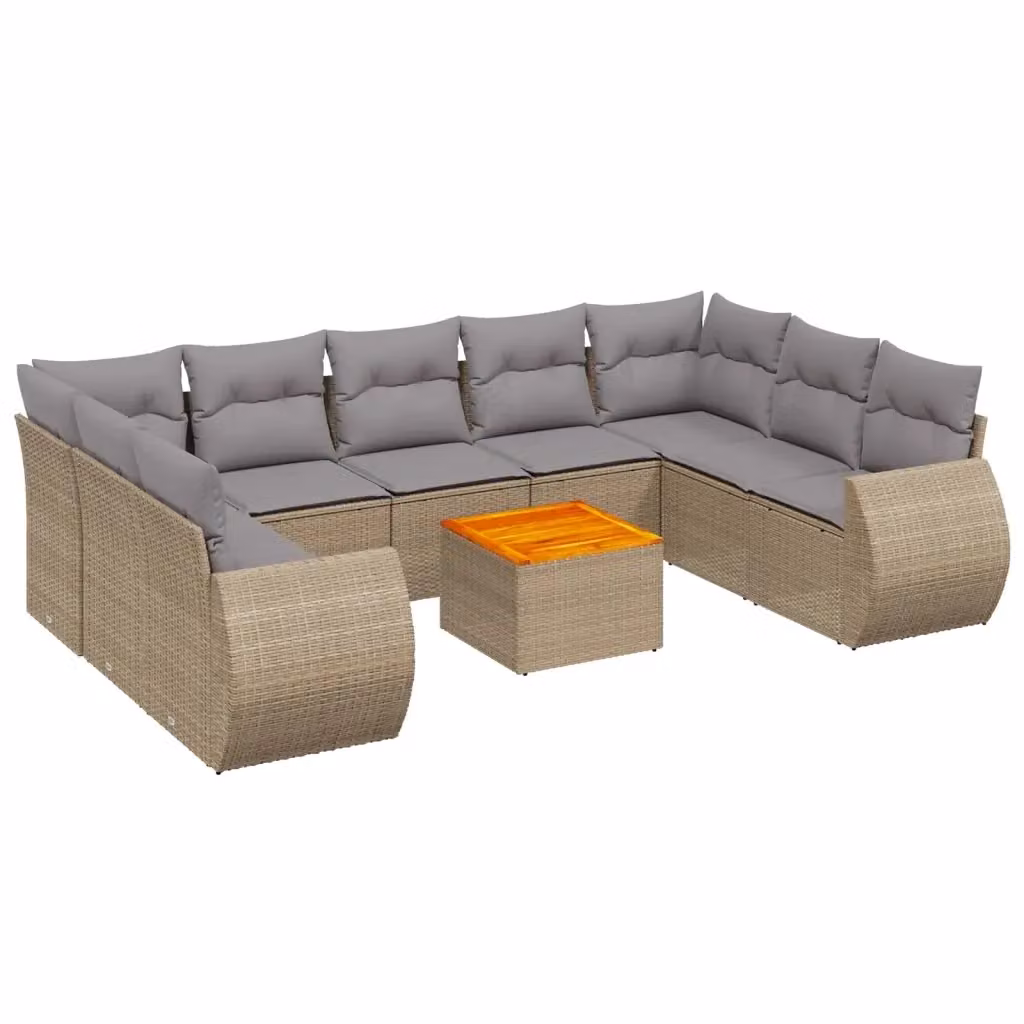 Set Divano da Giardino vidaXL 10 pz in Polyrattan con Cuscini Beige e Grigio – 2