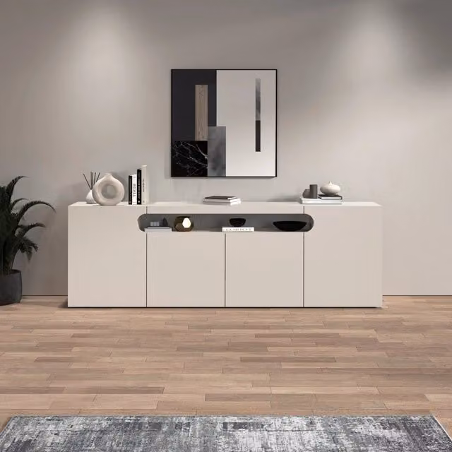 WHOUS Credenza Real con 4 ante e 1 vano aperto cashmere 200x40x80 cm