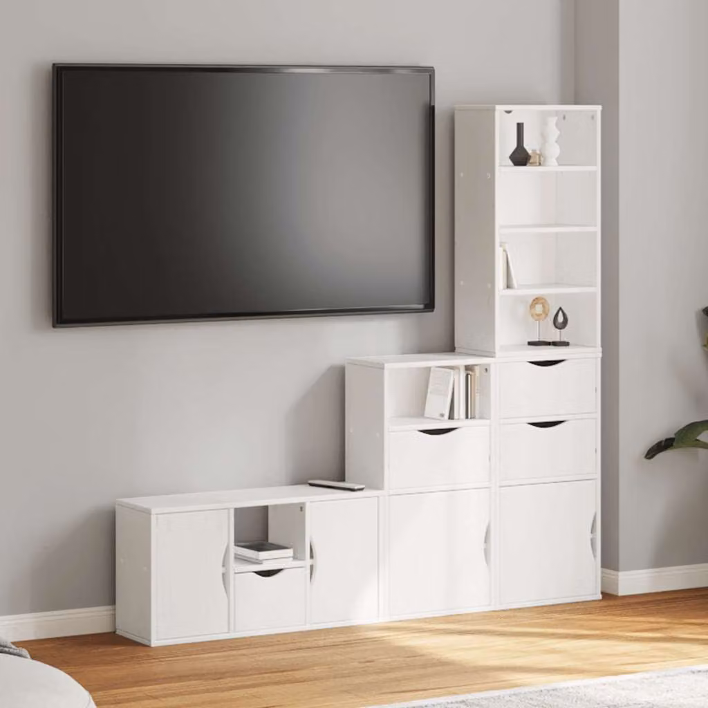 Set di 4 pezzi Mobile TV con Contenitore ODDA vidaXL in Legno di Pino Bianco Moderno – 1