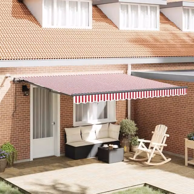 Tenda retrattile Rosso e Bianco 400 × 350 cm Poliestere 3330758