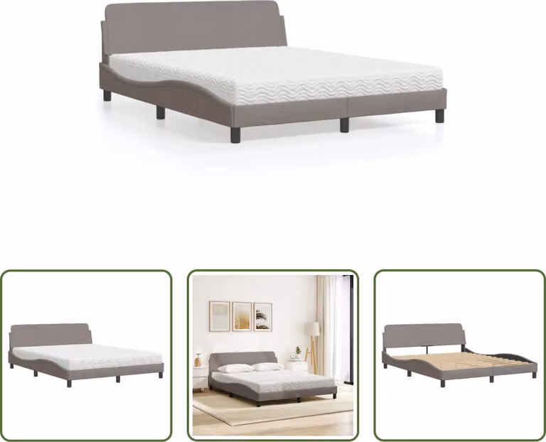 The Living Store Letto con materasso Taupe 160x200 cm in tessuto