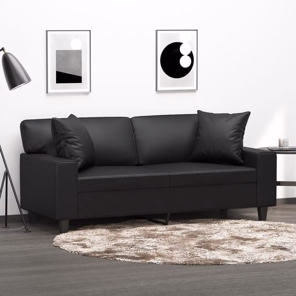 vidaXL Divano a 2 Posti Moderno in Similpelle Nero con Cuscini e Struttura in Metallo – 1