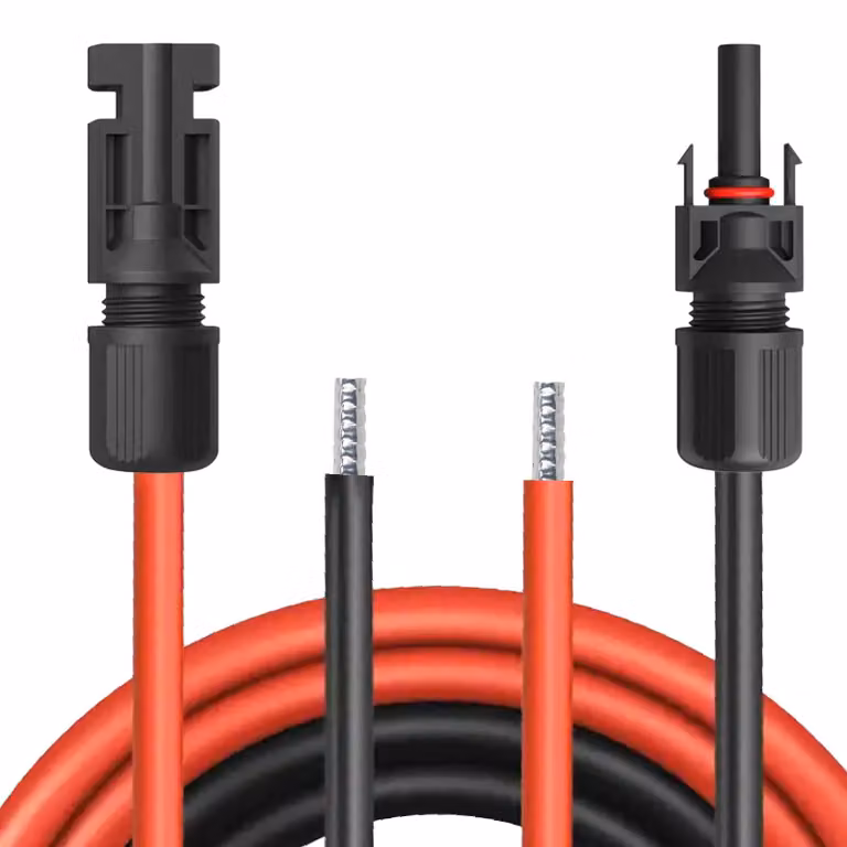 Cavo di collegamento solare, cavo solare con connettore da 1500 V per regolatore di carica, 4 mm² e 6 mm²; Sezione del cavo: 6 mm²; Lunghezza cavo + connettore: 2 x 15 m, IVA 0% inclusa ai sensi del § 12 comma 3 della legge tedesca sull'IVA (UStG)