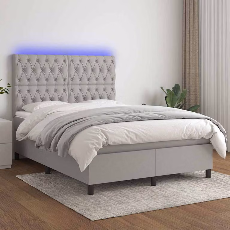 Letto Ibrido con Materasso e Illuminazione LED vidaXL in Tessuto Grigio Chiaro L: 140 cm, P: 200 cm