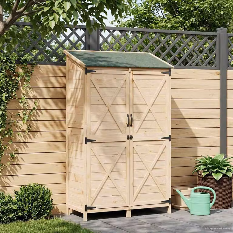 Capanno da giardino moderno vidaXL in legno beige e marrone con serratura e ventilazione laterale L: 106 cm, P: 56 cm, H: 176,5 cm