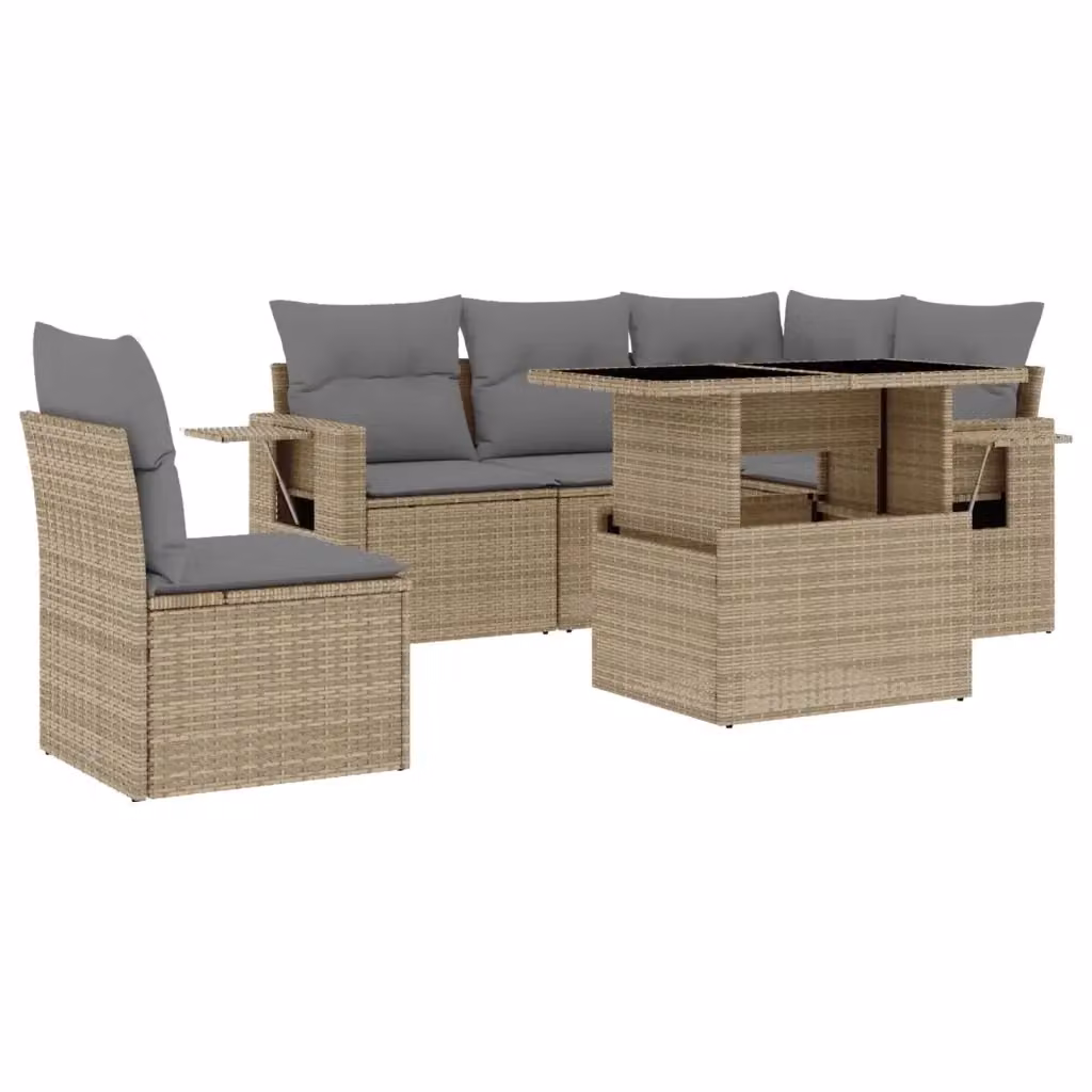 Set Divano da Giardino vidaXL 6 pz in Polyrattan con Cuscini Beige e Tavolino per Terrazza e Giardino – 2