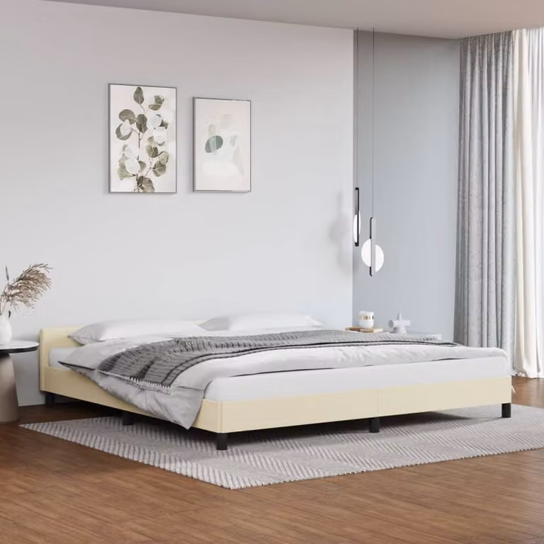 The Living Store Giroletto con testiera crema 200x200 cm in ecopelle