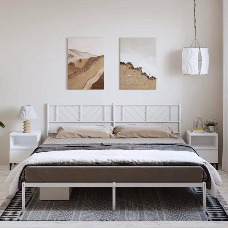 vidaXL Giroletto con Testiera in Metallo Bianco L: 187 cm, P: 219 cm, H: 90 cm