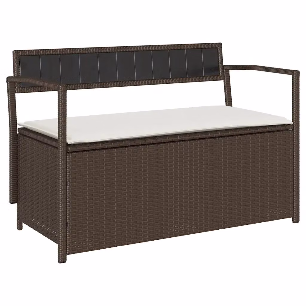 Panca portaoggetti da giardino vidaXL in polyrattan marrone e bianco con cuscini L: 111.5 cm, P: 54 cm, H: 41.5 cm – 2