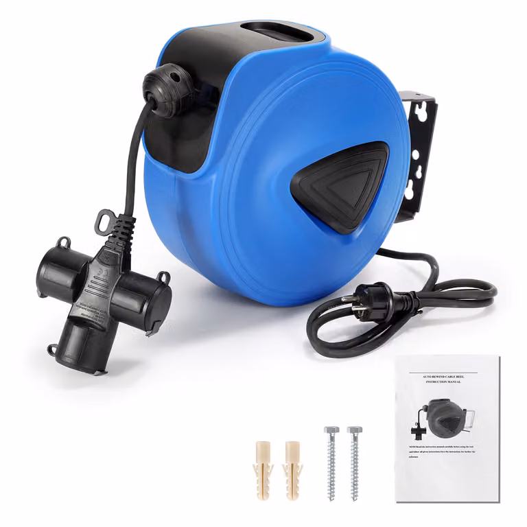 Jayseuw 20m avvolgicavo di alimentazione prolunga cavo presa avvolgicavo automatico con funzione di riempimento per montaggio a parete con 3 prese