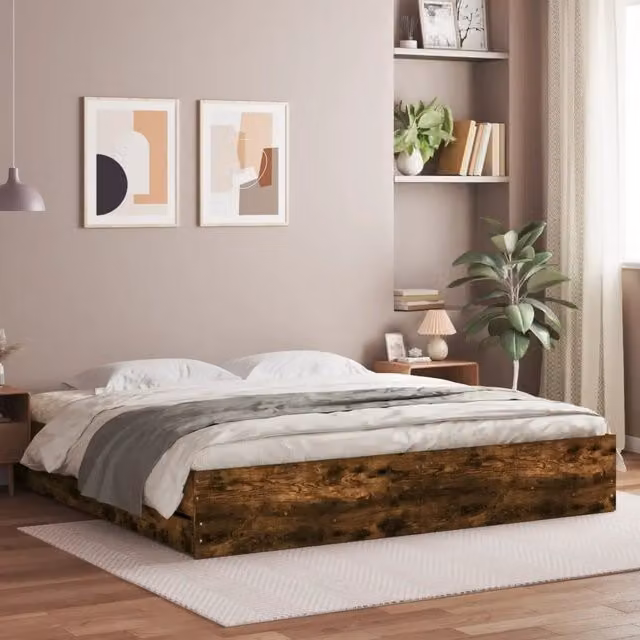 Giroletto con Cassetti-Struttura Letto con contenitore Rovere Fumo 160x200 cm Legno Multistrato 835992