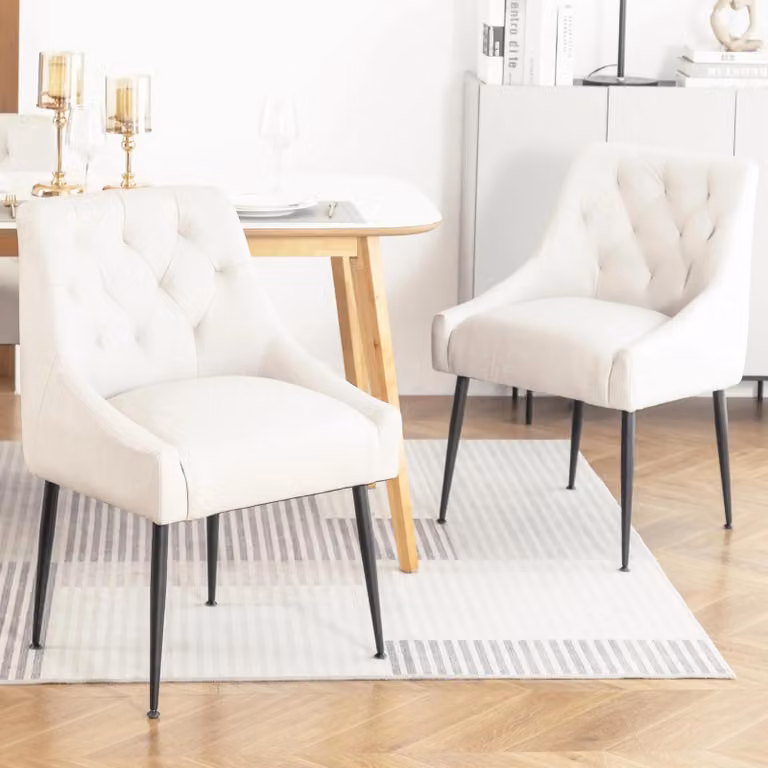 Set di 2 sedie da pranzo - Sedie imbottite moderne - Schienale ergonomico - Gambe in metallo - Adatte per cucina e soggiorno - Bianco
