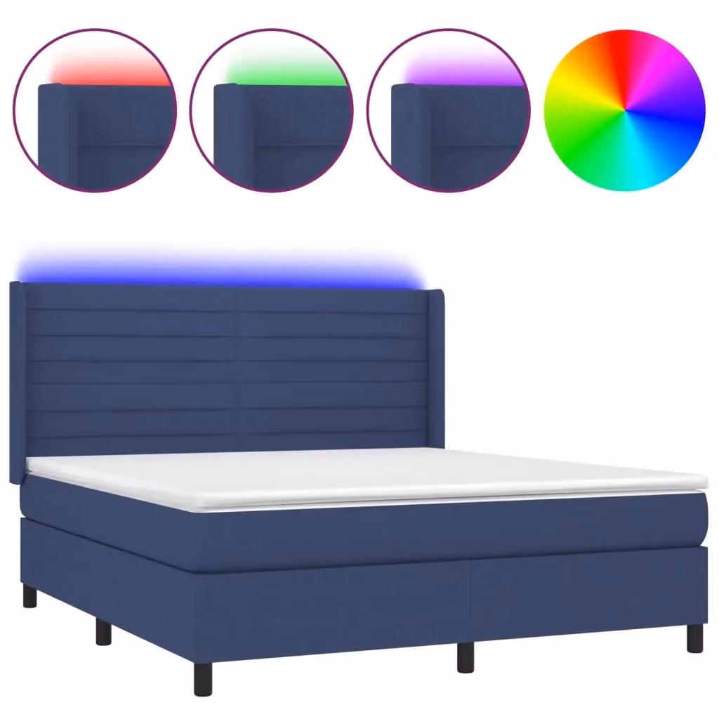 Letto Ibrido con Materasso vidaXL in Tessuto Blu e Bianco con Illuminazione LED e Porta USB L/P/H: 160 x 200 x 128 cm – 2