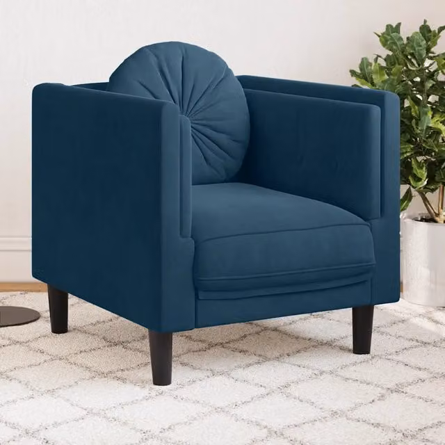 Poltrona moderna in velluto blu con cuscino e braccioli vidaXL