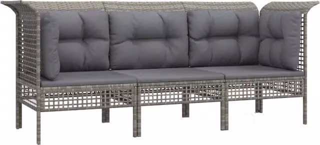 Set da giardino Outsunny a 3 pezzi con divano a 3 posti e angolo relax in resina intrecciata grigia e struttura in acciaio, completo di cuscini imbottiti