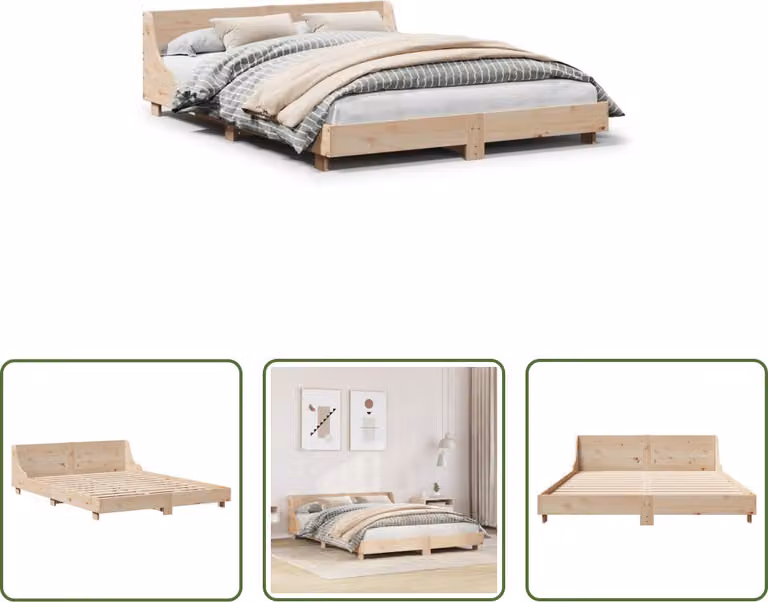 The Living Store Letto in legno massiccio senza materasso 140x190 cm in legno di pino