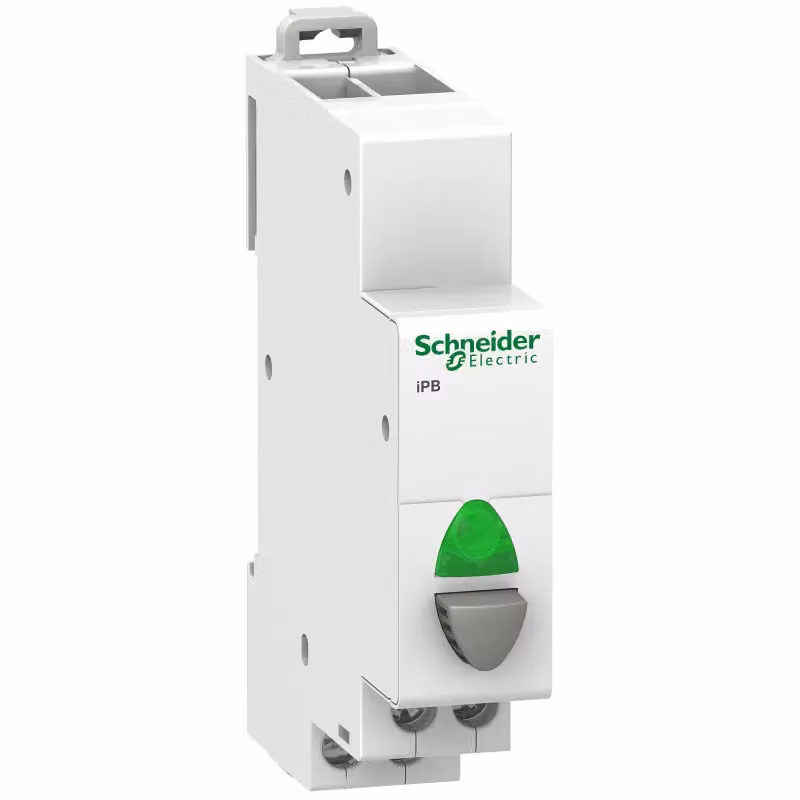 Schneider Electric Pulsante iPB, 1 contatto normalmente aperto, pulsante grigio, LED verde 12-48 V CA/CC A9E18038
