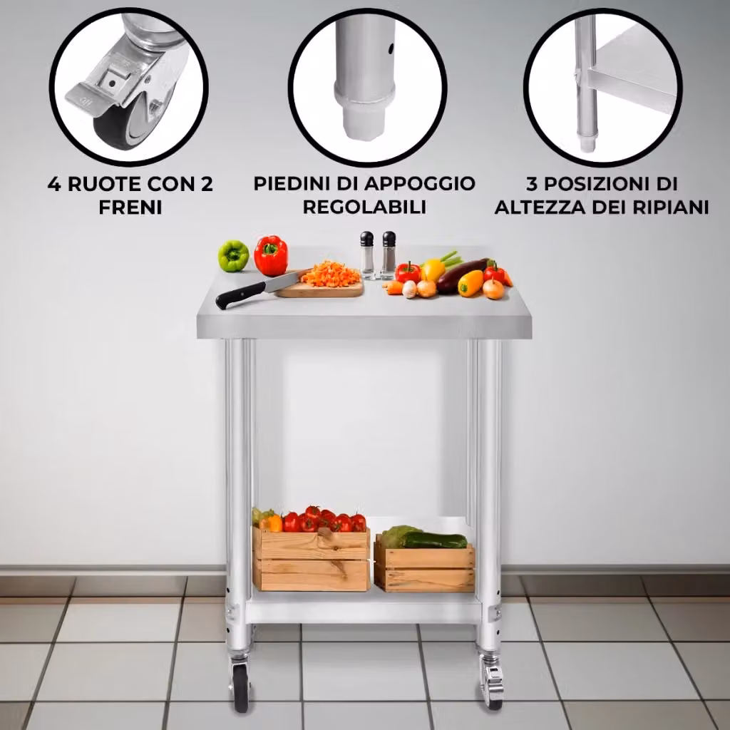 Banco di lavoro per ristorazione Monster Shop in acciaio inox color argento L: 60 cm, P: 45 cm, H: 86 cm – 2