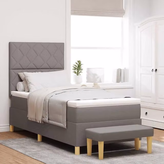 Letto a molle con testiera Talpa vidaXL in tessuto beige o grigio L: 100 cm, P: 200 cm, H: 128 cm