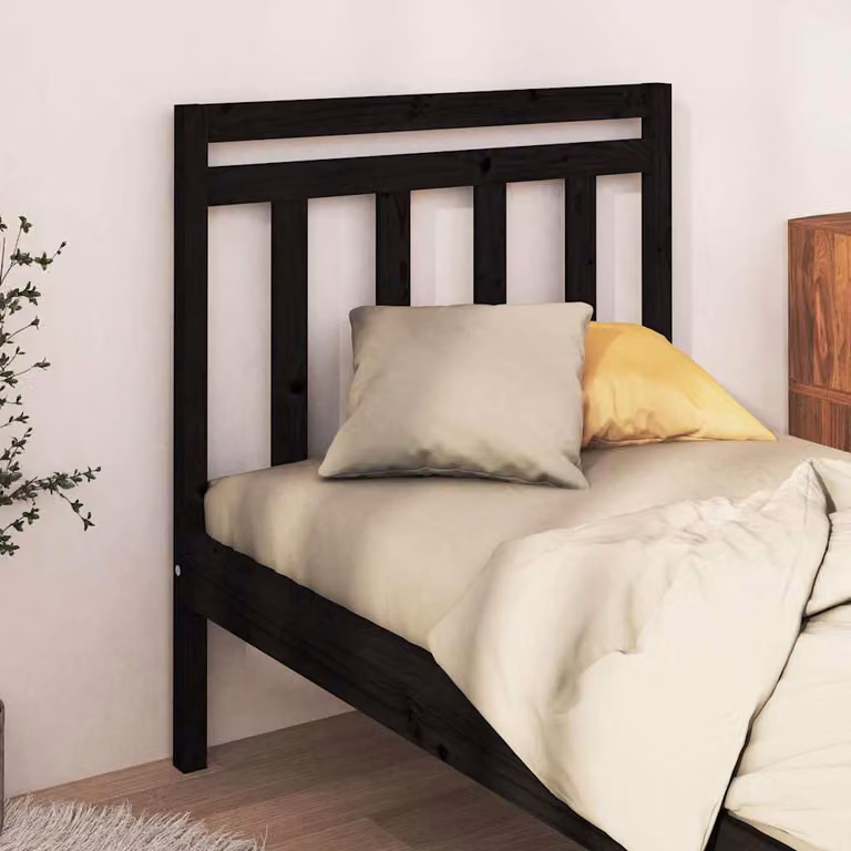 Testiera per letto vidaXL in legno massello di pino, colore nero, L 95 cm x P 4 cm x H 100 cm