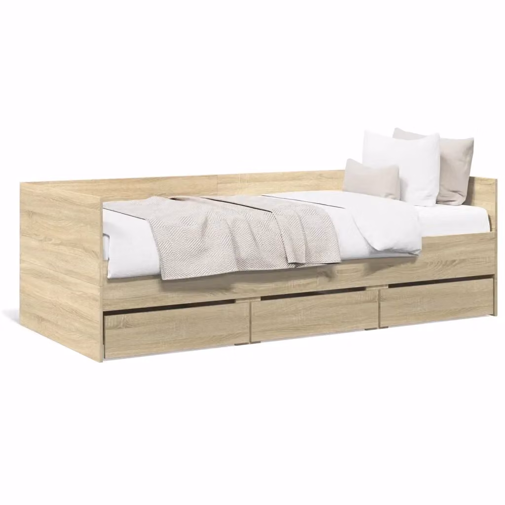 vidaXL Divano Letto con Cassetti in Legno Rovere, Colore Marrone e Beige, L/P/H: 203 x 93 x 65 cm – 2
