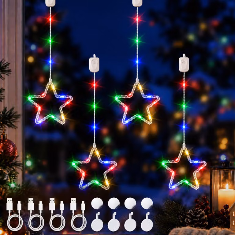 Stelle di Natale a LED, set da 4, ricaricabili, multicolore