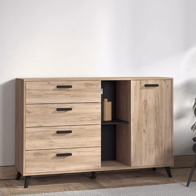 Madia Issogne, Credenza 4 Cassetti, 137.5x40x90.5h cm Marrone Rovere Grigio