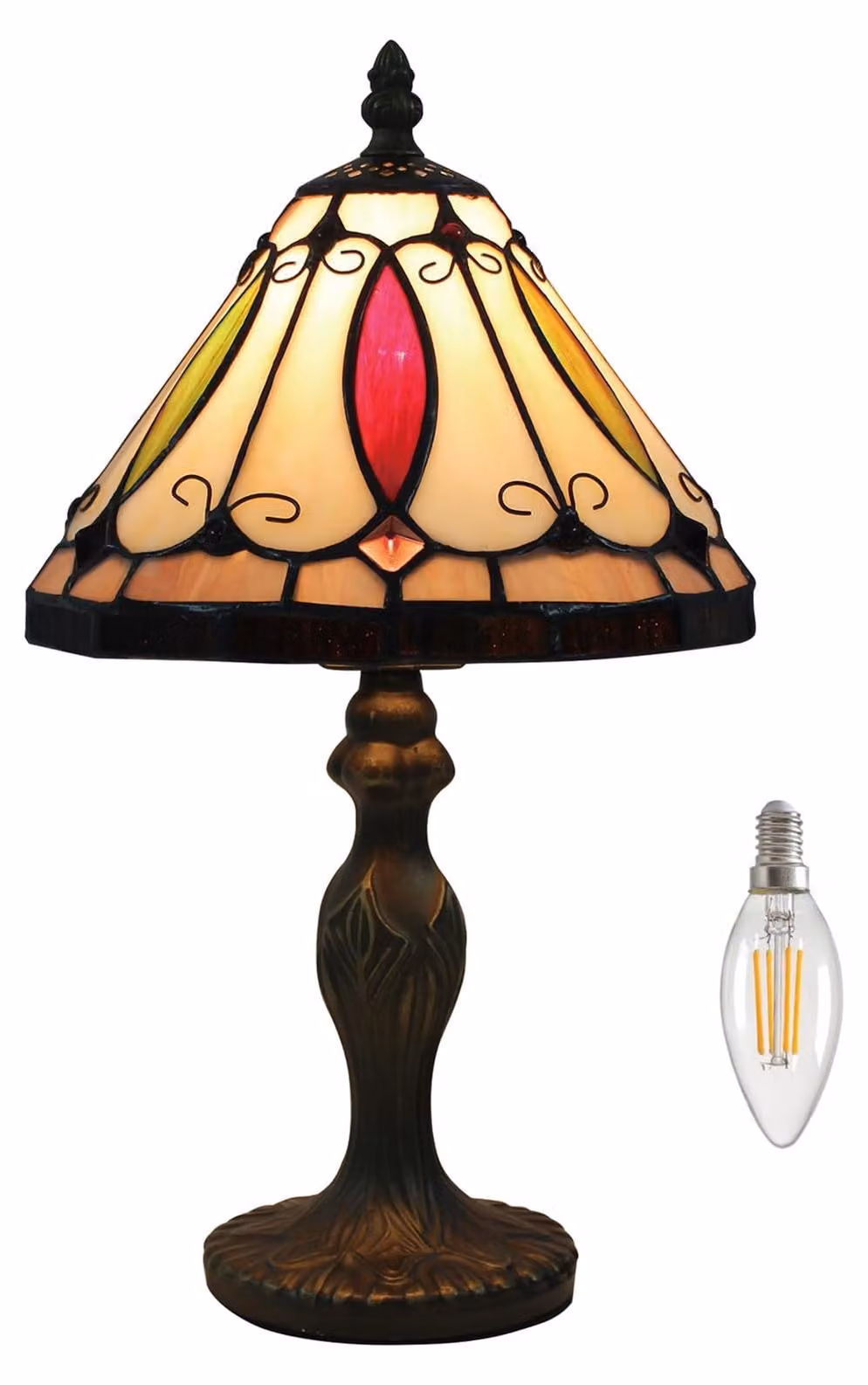 Lampada da tavolo - Vetro colorato in stile Tiffany - 20 x 20 x 38 cm - Per soggiorno e camera da letto