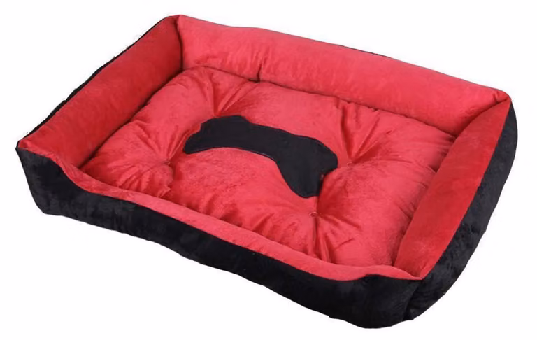 Cuccia per cani con bordo, lavabile, colore rosso e nero, taglia L
