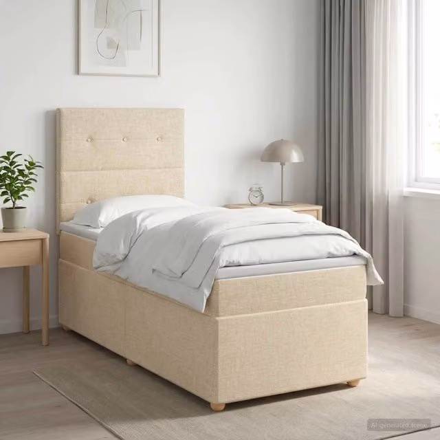 Letto box spring con materasso ibrido vidaXL in tessuto beige e bianco L/P/H: 200 x 90 x 140,5 cm