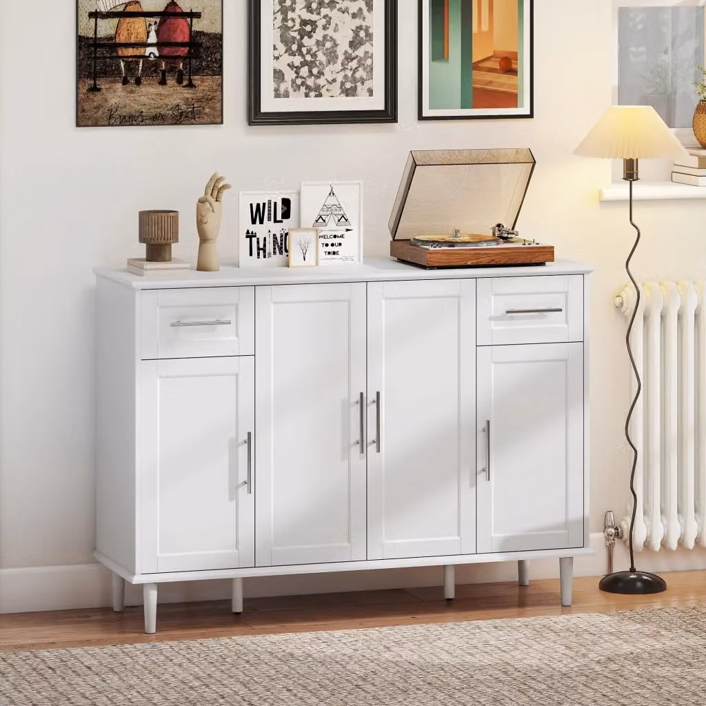Credenza Buffet Moderna Giordanoshop in Legno Bianco e Argento L/P/H: 120 x 38 x 86 cm – 2