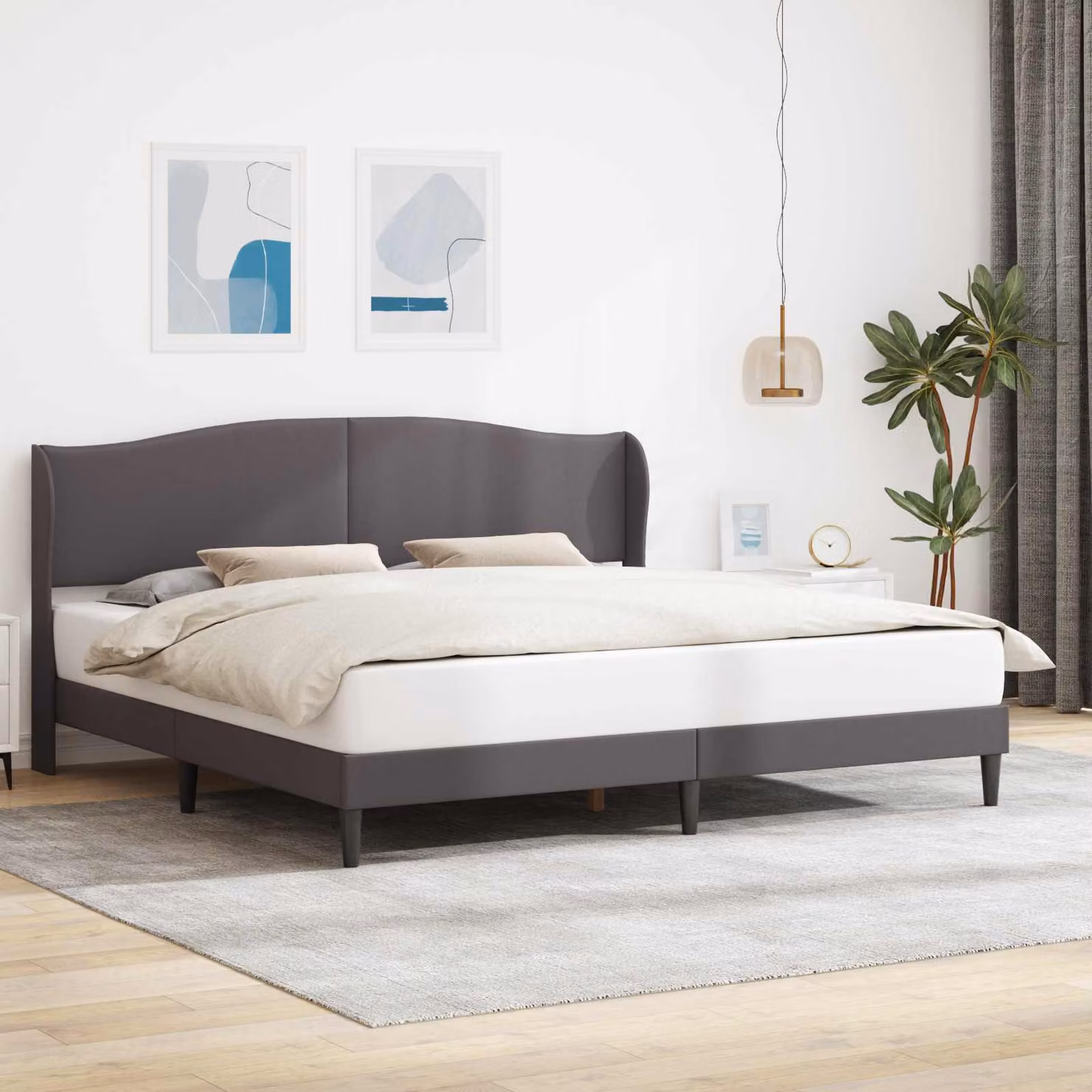 Struttura del letto con testiera vidaXL in similpelle grigia, L/P/H: 180 x 200 x 101 cm