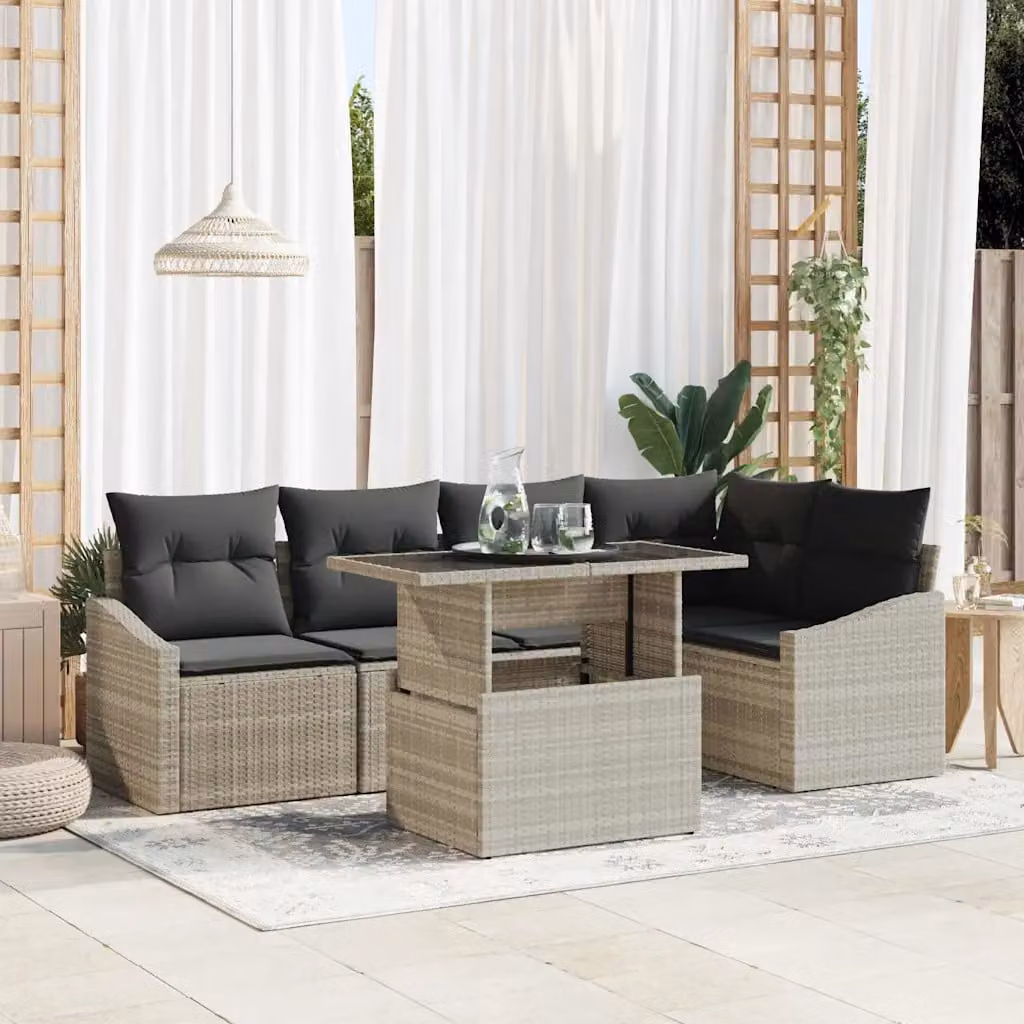 Set Divano da Giardino Moderno vidaXL a 6 Pezzi con Tavolino e Cuscini Grigio – 1