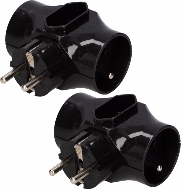 KOTARBAU® Set di 2 prese multiple a 3 vie Due prese rotonde con messa a terra Una presa piatta senza messa a terra Nero