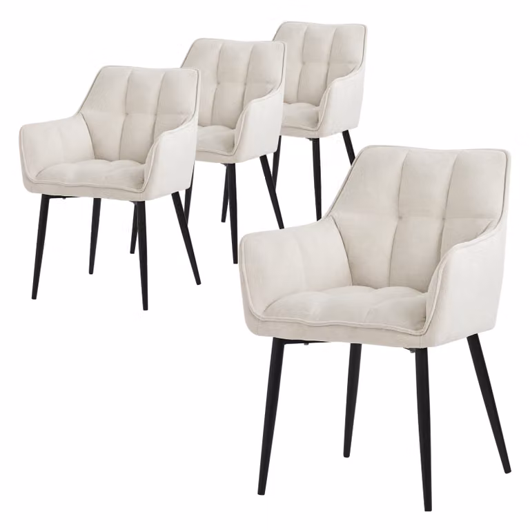 ML-Design 4x sedia da pranzo in tessuto spugna, crema, con seduta imbottita di spessore