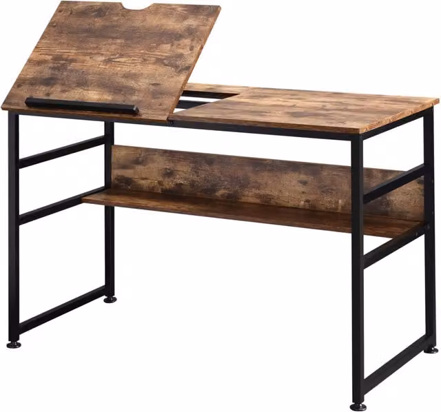 Tavolo da disegno inclinabile 120 x 60 x 75 cm piano sollevabile mensola portaoggetti design industriale in melaminico marrone 21_0002470